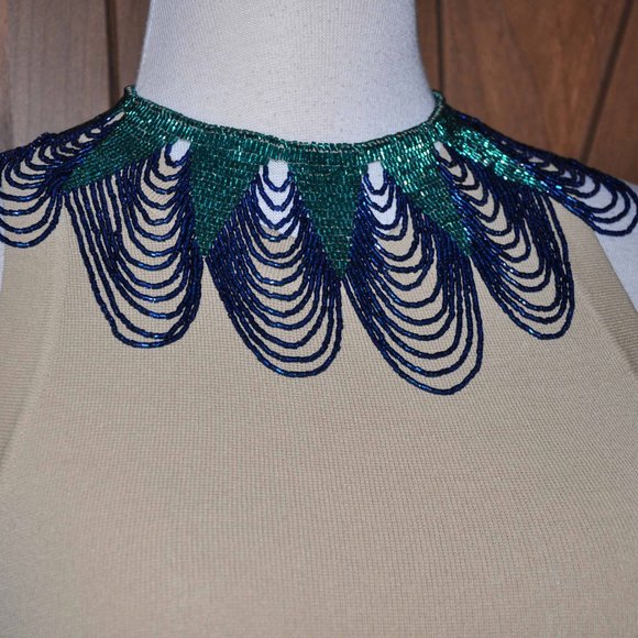 Stunning & RARE Teal & Cobalt Blue Egyptian Beaded Bib Necklace Made For A Queen - Picture 2 of 9